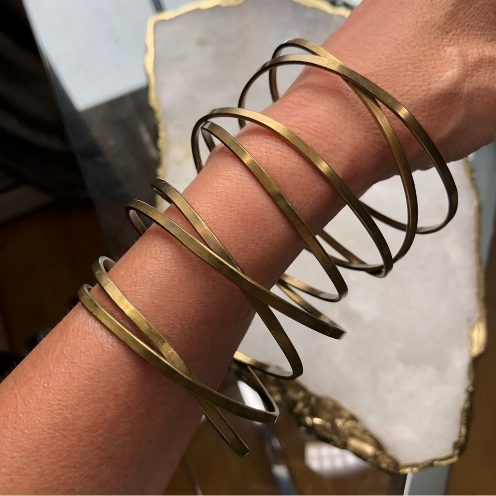 Vintage brass 8 rows spiral statement bracelet